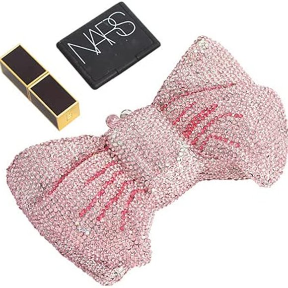 Beautiful Pink Rhinestones Bow Clutch